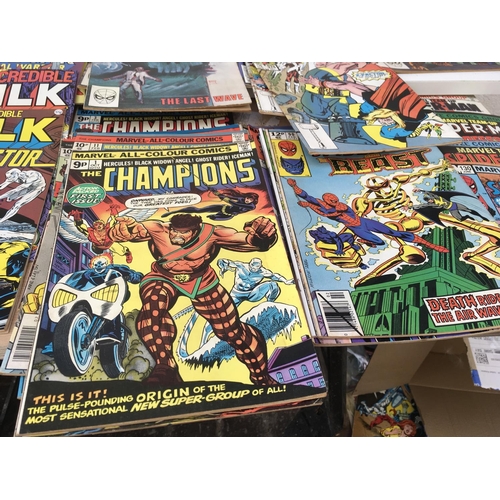 102 - A collection of approximately 50 Marvel comics with titles including..The Avengers..The Champions..M... 