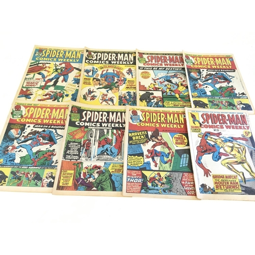 130 - A box containing approximately 45 1970's Spiderman comic weekly. Including first issue. No reserve.