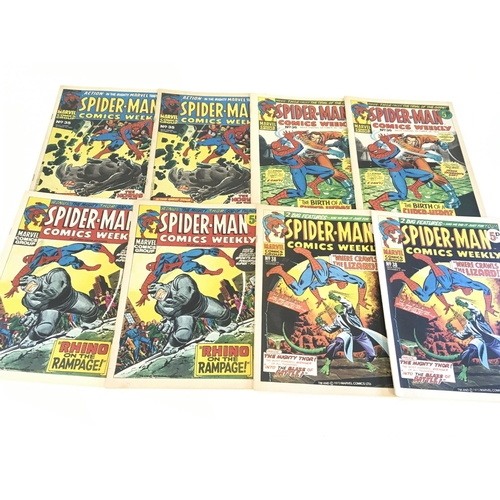 130 - A box containing approximately 45 1970's Spiderman comic weekly. Including first issue. No reserve.