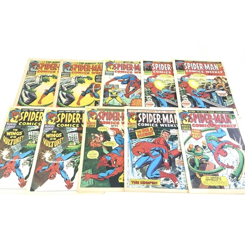 130 - A box containing approximately 45 1970's Spiderman comic weekly. Including first issue. No reserve.