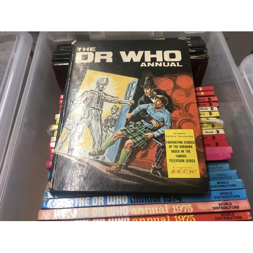 136 - A box containing approximately 30 unclipped Doctor Who annuals. To include 2 copies of the first 196... 