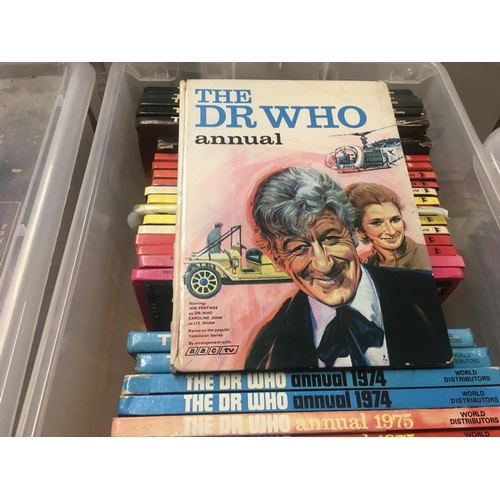 136 - A box containing approximately 30 unclipped Doctor Who annuals. To include 2 copies of the first 196... 