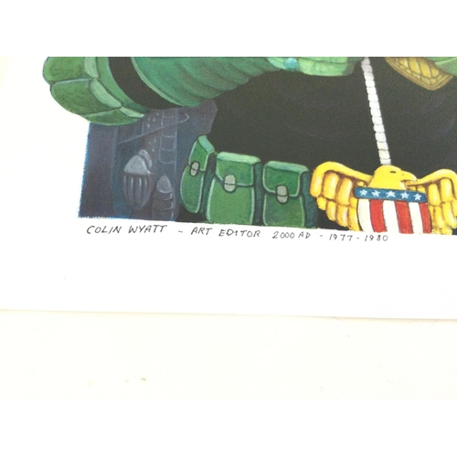 18 - A print of original artwork by Colin Wyatt of Judge Dredd.