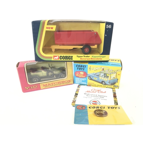 105 - A Boxed Corgi Model Club Walls Ice Cream Van #474 .A Matchbox 1908 Rolls Royce Silver Ghost.And a Co... 