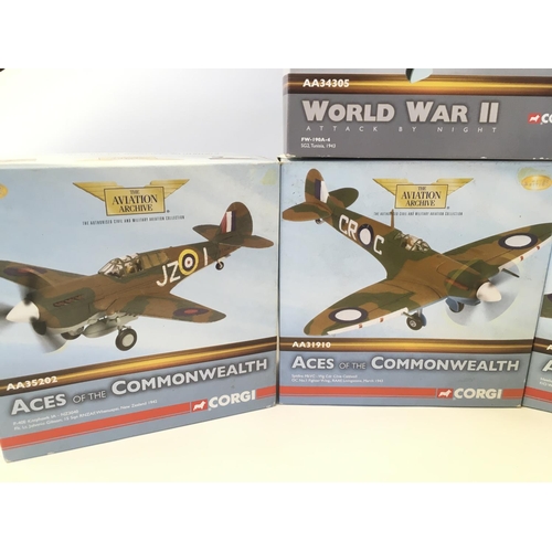 110 - 4 X Boxed Corgi Aviation Archive Aircraft including A Spitfire. A P-40E Kittyhawk. A Hawker Hurrican... 