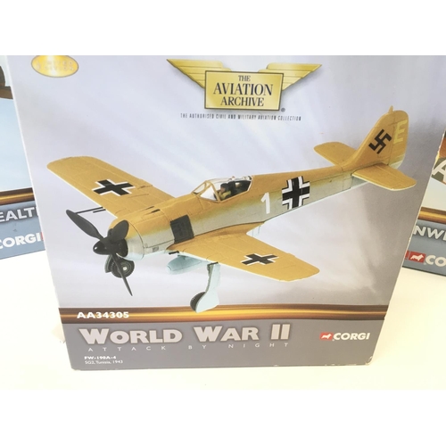 110 - 4 X Boxed Corgi Aviation Archive Aircraft including A Spitfire. A P-40E Kittyhawk. A Hawker Hurrican... 