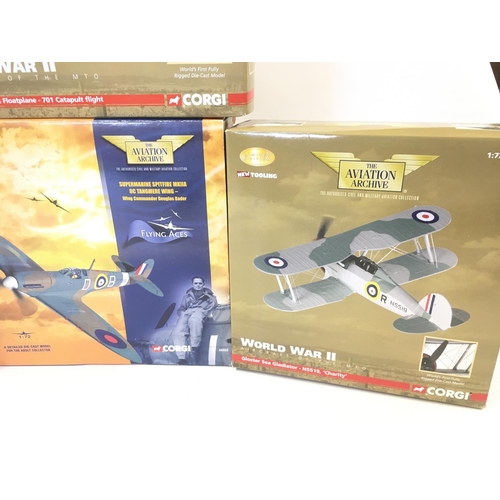 111 - 4 Boxed Corgi Aviation Archive Diecast Models including A Spitfire. A Swordfish. A Mustang (No Stand... 