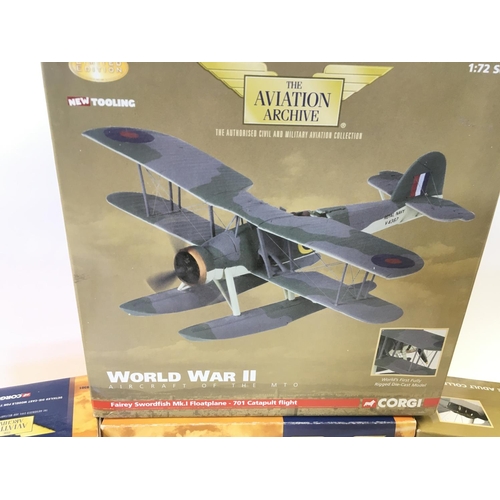 111 - 4 Boxed Corgi Aviation Archive Diecast Models including A Spitfire. A Swordfish. A Mustang (No Stand... 