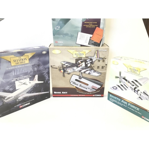 112 - 4x corgi Aviation Archive models. Including P-51K Mustang. P-47D Thunderbolt. Messerschmitt. Douglas... 