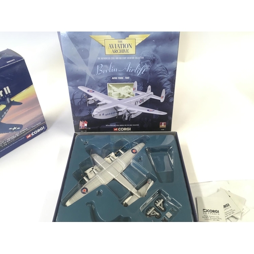 114 - 4x Corgi Aviation Archive Models. Including F4U-1D Corsair. Avro York. Hawker Huricane. Avro York RA... 