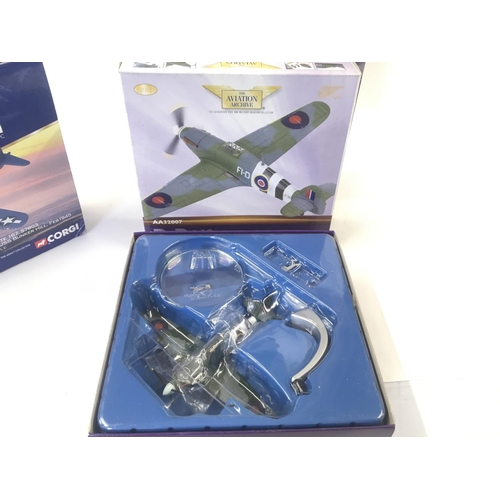 114 - 4x Corgi Aviation Archive Models. Including F4U-1D Corsair. Avro York. Hawker Huricane. Avro York RA... 