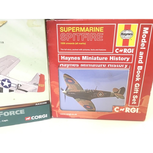 117 - 4 Boxed Corgi Aircraft. Including a Spitfire. A Mustang. A Boeing Stratocaster. Etc.