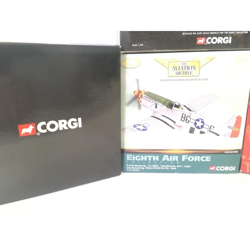 117 - 4 Boxed Corgi Aircraft. Including a Spitfire. A Mustang. A Boeing Stratocaster. Etc.