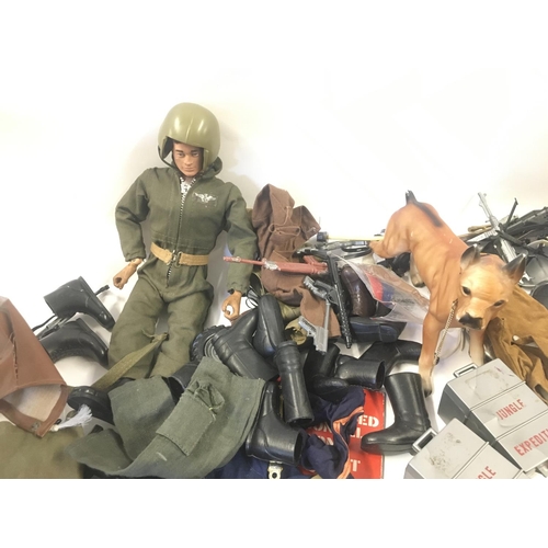 119 - A Vintage Action Man with Accessories and Vehicles. Also A Lone Ranger Horse.