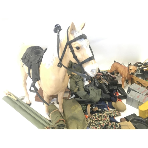 119 - A Vintage Action Man with Accessories and Vehicles. Also A Lone Ranger Horse.