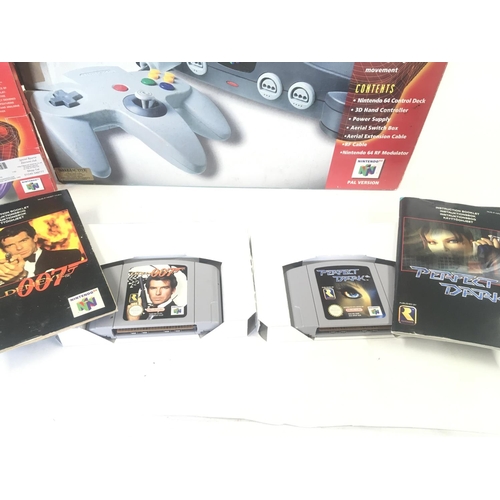 128 - A Boxed Nintendo 64 with Spare Controller and 2 Games including Golden Eye.