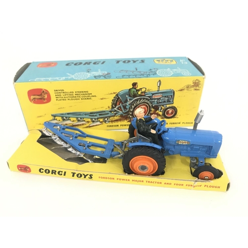 157 - A Boxed Corgi Fordson Power Major Tractor And Four Furrow Plough. Gift Set #13.