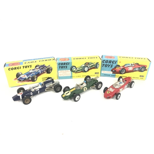 159 - 3 X Boxed Corgi F1 Cars. A Cooper Maserati #156. A Lotus-Climax #155 and a Ferrari #154.