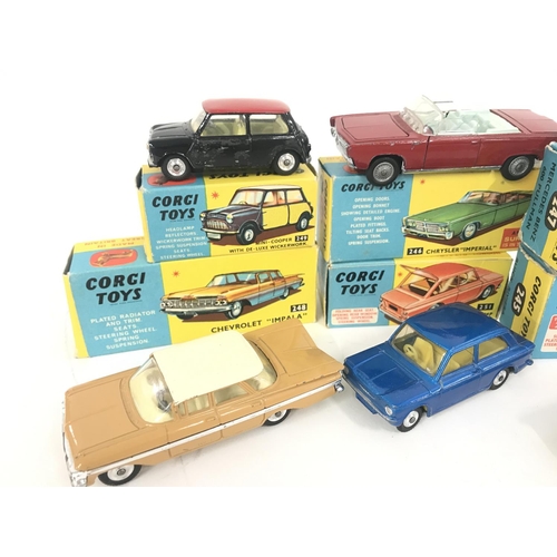 161 - 6 Boxed Corgi Vehicles. A Mini-Cooper #249. A Chrysler Imperial #246. A Mercedes Benz 600 Pullman. #... 