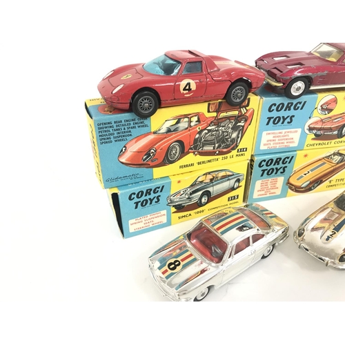 162 - 4 X Boxed Corgi Vehicles. A Ferrari #314. A Chevrolet Corvette Sting Ray #310 a Simca 1000 #315 and ... 