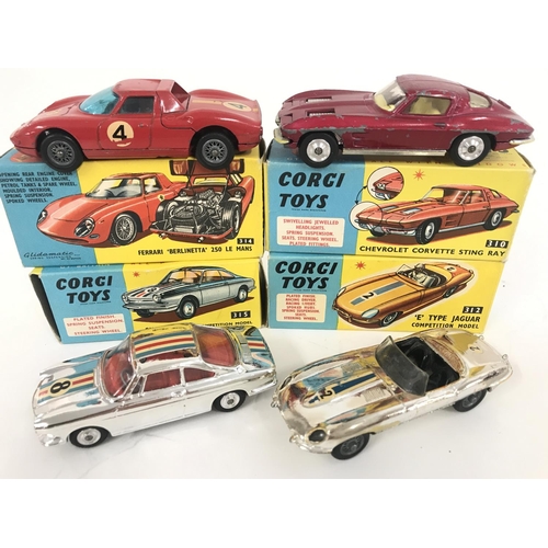 162 - 4 X Boxed Corgi Vehicles. A Ferrari #314. A Chevrolet Corvette Sting Ray #310 a Simca 1000 #315 and ... 