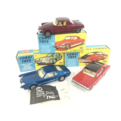 164 - 3 X Boxed Corgi Vehicles. A Le Dandy Coupe #259. A Oldsmobile Tornado #264 and a Marlin By Rambler #... 