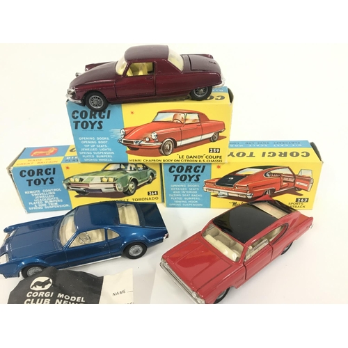 164 - 3 X Boxed Corgi Vehicles. A Le Dandy Coupe #259. A Oldsmobile Tornado #264 and a Marlin By Rambler #... 