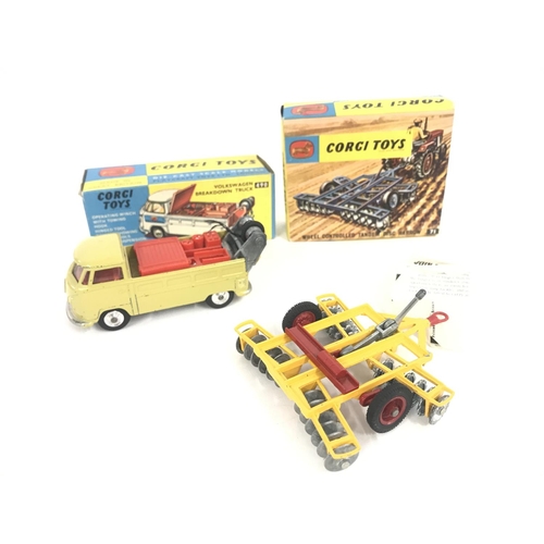 169 - A Boxed Corgi Volkswagen Breakdown Truck (Hook missing) and a Wheel Controlled Tandem Disc Harrow #7... 