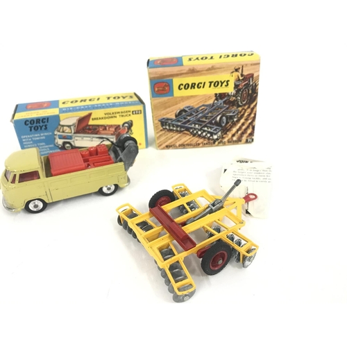 169 - A Boxed Corgi Volkswagen Breakdown Truck (Hook missing) and a Wheel Controlled Tandem Disc Harrow #7... 