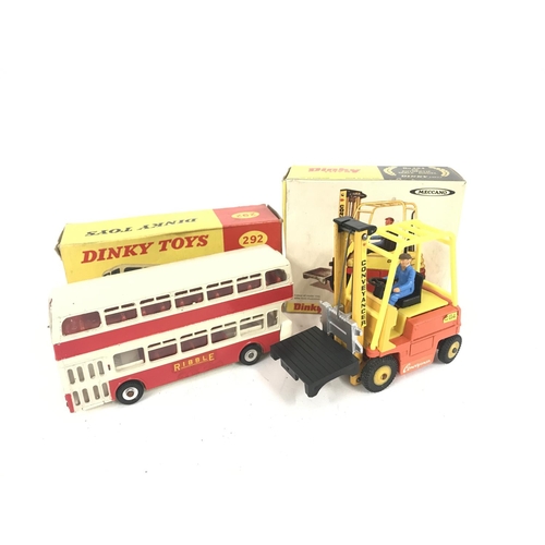 184 - A Boxed Dinky Leyland Atlantean Bus #292 and a Conveyancer Fork Lift Truck #404.