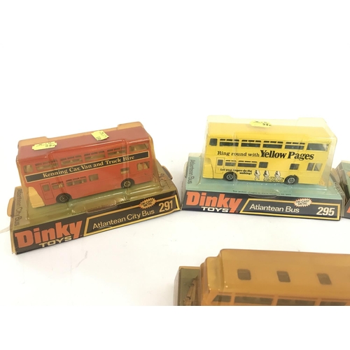 191 - 4 X Boxed Dinky Toys Buses. 2 x Atlantean Buses #295. A Atlantean City Bus #291 and a Swiss PTT Bus ... 