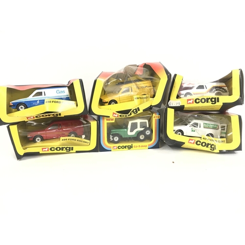 209 - A Collection of Boxed Corgi Vehicles. Including a CJ-5 Jeep #419. And Ford Escort Vans. Boxes Are Wo... 