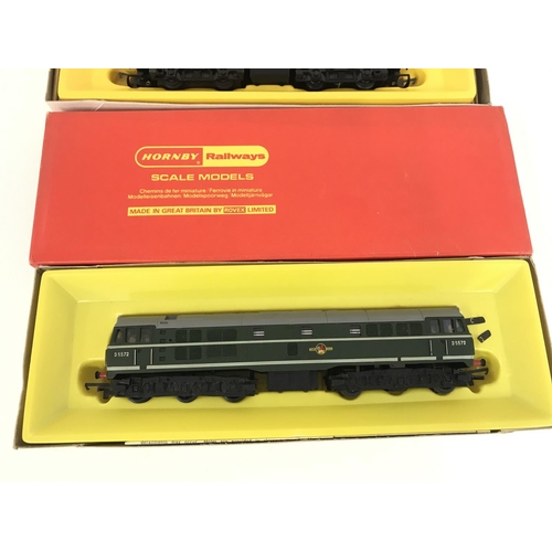 218 - 2 Boxed Hornby 00 Gauge Locomotives. A B.R. A-I-A Diesel Electric Locomotive #R.357. B.R. Hymek Dies... 