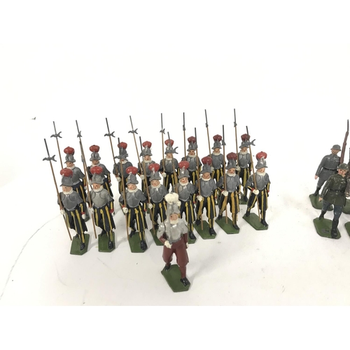 258 - A Collection of Vintage Britains Soldiers.16 Swiss Vatican Guards with Officer and 12 WW2 German Inf... 