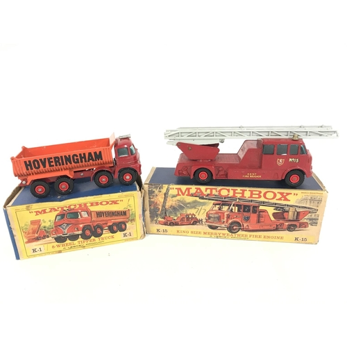 278 - A Boxed Matchbox 8-Wheel Tipper Truck #K-1 and a King Size Merryweather Fire Engine #K-15.