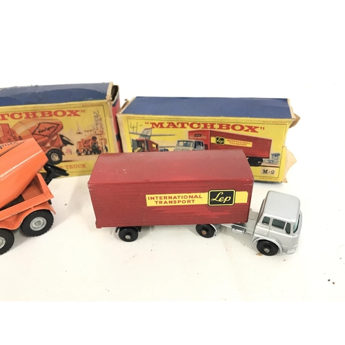 279 - A Boxed Matchbox Refuse Truck #K-7. A Ready Mix Concrete Truck #K-19. And an Articulated Freight Tru... 