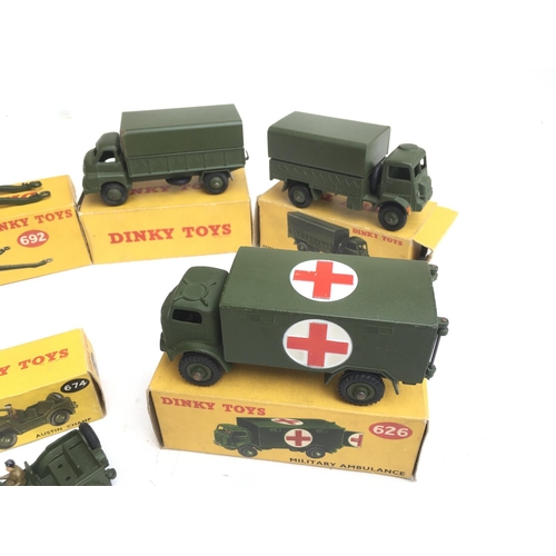 346 - 5 X Boxed Dinky Toys all Military. Including a 5.5 Medium Gun. A Military Ambulance. Etc. NO RESERVE