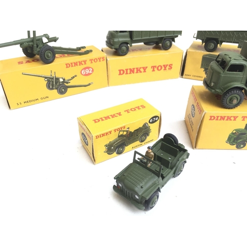 346 - 5 X Boxed Dinky Toys all Military. Including a 5.5 Medium Gun. A Military Ambulance. Etc. NO RESERVE