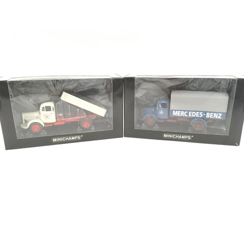 404 - 2 Boxed Minichamps Trucks. A Mercedes-Benz L3500 Tipper Truck and a L 3500 Canvas Truck.