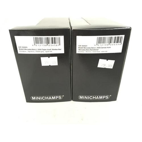 404 - 2 Boxed Minichamps Trucks. A Mercedes-Benz L3500 Tipper Truck and a L 3500 Canvas Truck.
