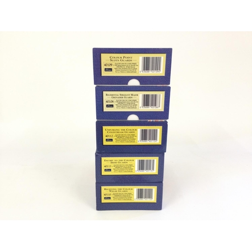 418 - 5 boxes Britains.Trooping the Colour series 40110. Welsh guards 40112. old stream guards 40113. esco... 