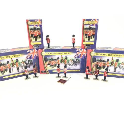418 - 5 boxes Britains.Trooping the Colour series 40110. Welsh guards 40112. old stream guards 40113. esco... 