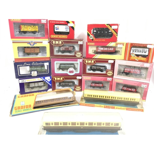 589 - A Collection of Boxed 00 Gauge Wagons and Coaches. Including Hornby. GMR. Grafar Etc.