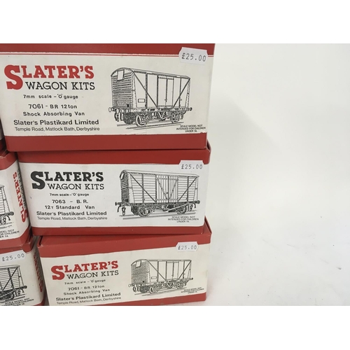 82 - A collection of 6 new and boxed model railway wagon kits by Slaters. 0 gauge