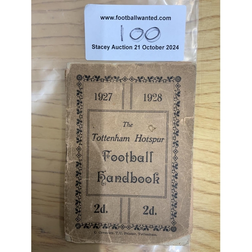 100 - 1927 - 1928 Tottenham Football Handbook: 54 page handbook is complete but has a completely split spi... 