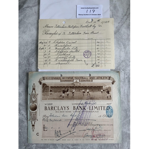 119 - 1925 Tottenham Decorative Cheque: Stunning 99 year old cheque issued by Tottenham to the Tottenham T... 