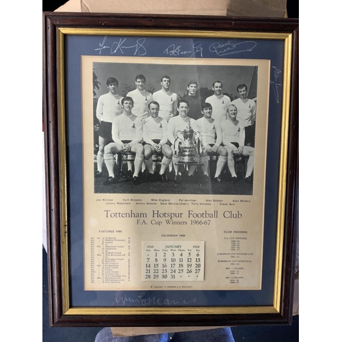 129 - Tottenham 1967 FA Cup Winners Signed Framed Calendar: Original 67/68 calendar which depicts the 1967... 