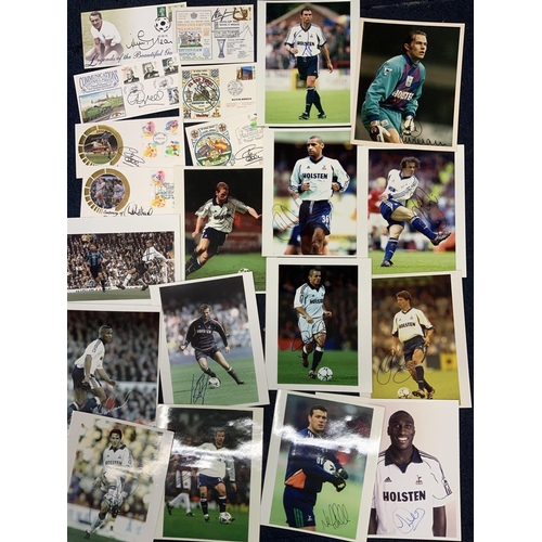 136 - Tottenham Football Memorabilia Box: Includes flags, Nice One Cyril record, share prospectuses, progr... 