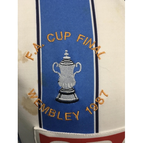 24 - 1987 Coventry FA Cup Final Match Issued Football Shirt: Long sleeve blue and white striped shirt mad... 