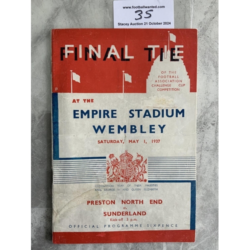 35 - 1937 FA Cup Final Football Programme: Sunderland v Preston in excellent condition with no team chang... 